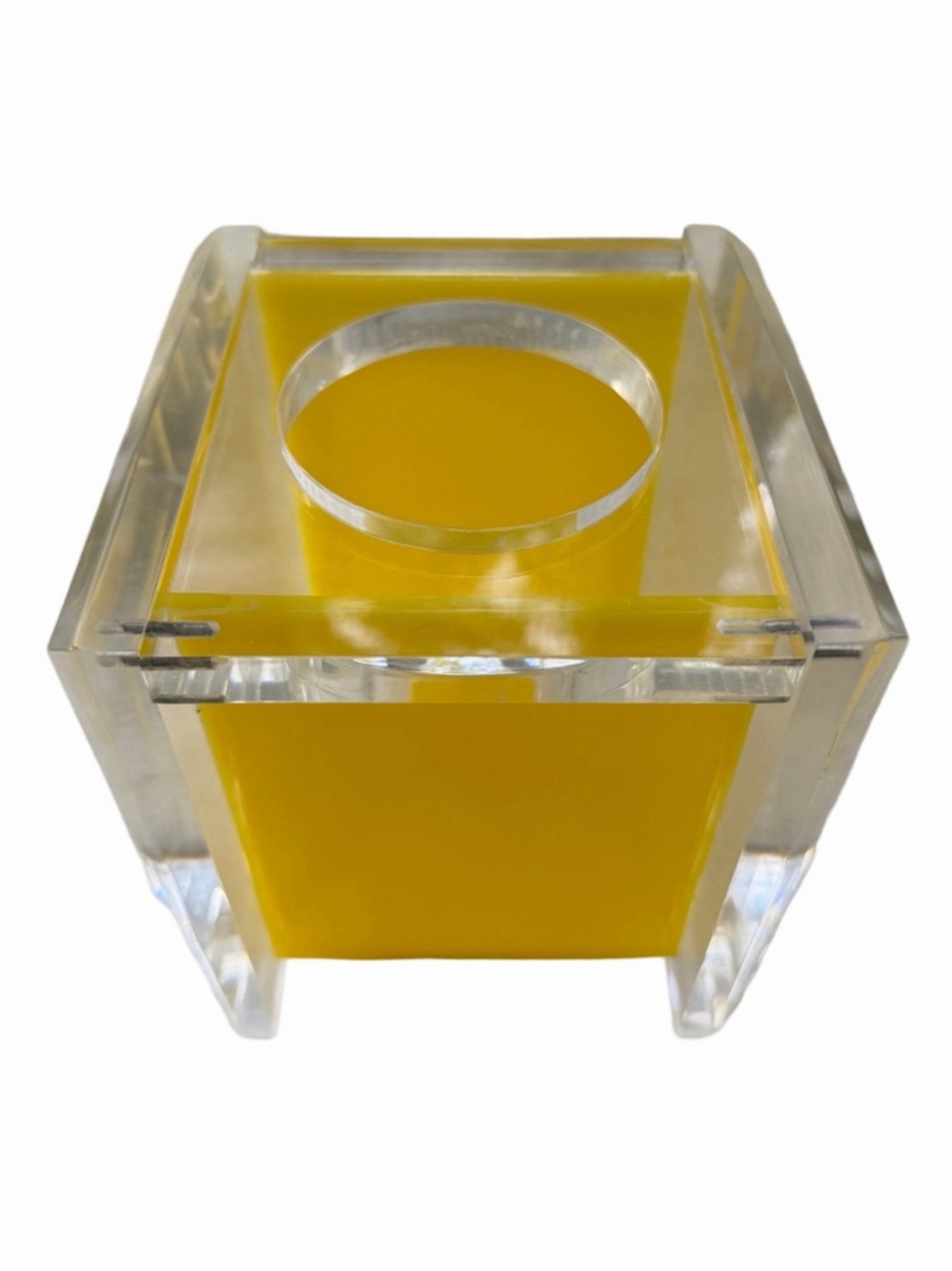 Rare Vintage L & R Enterprises MCM Lucite Yellow Clear Tissue Box Holder Lid